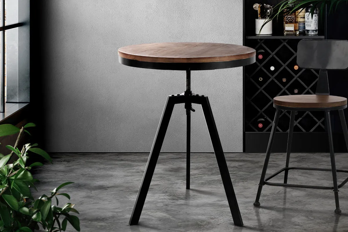 Adjustable Industrial Round Bar Table, Elm Wood, Artiss