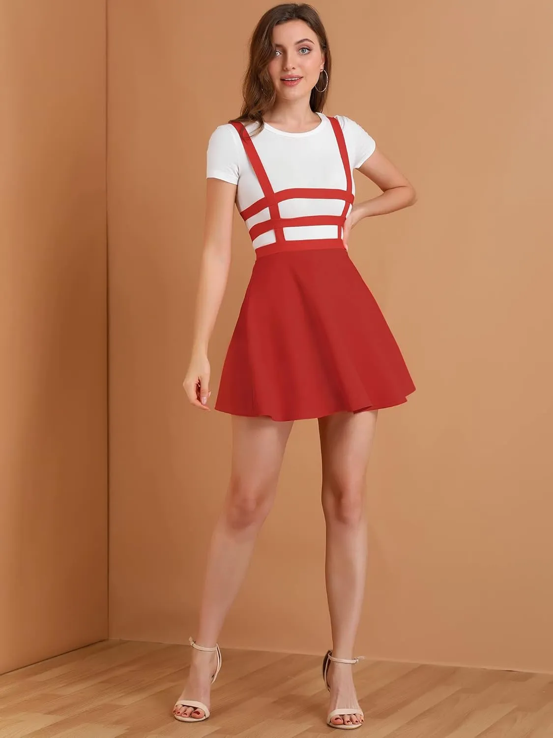 Allegra K Women's Pleated Overall Gothic 2025 Summer Elastic Waist Kawaii A-Line Braces Suspender Skirt