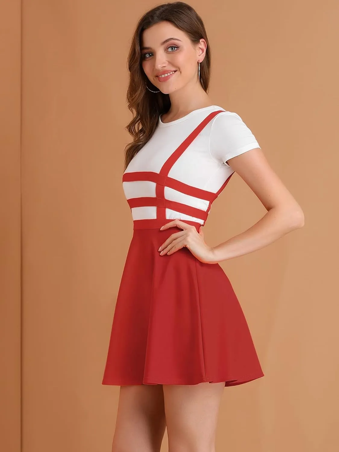 Allegra K Women's Pleated Overall Gothic 2025 Summer Elastic Waist Kawaii A-Line Braces Suspender Skirt