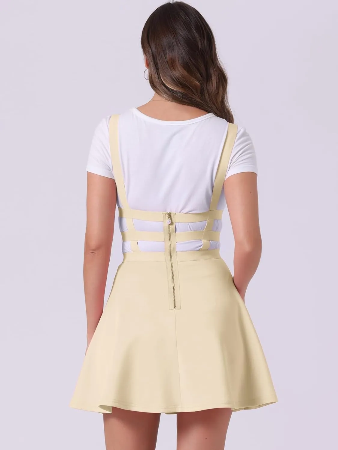 Allegra K Women's Pleated Overall Gothic 2025 Summer Elastic Waist Kawaii A-Line Braces Suspender Skirt