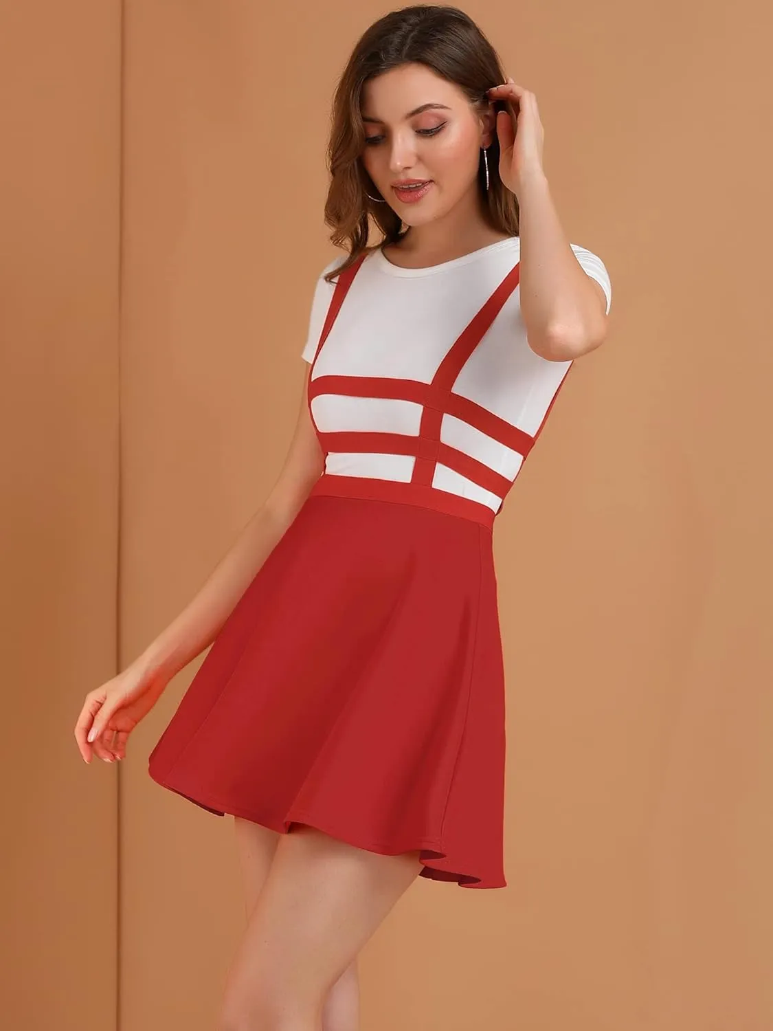 Allegra K Women's Pleated Overall Gothic 2025 Summer Elastic Waist Kawaii A-Line Braces Suspender Skirt