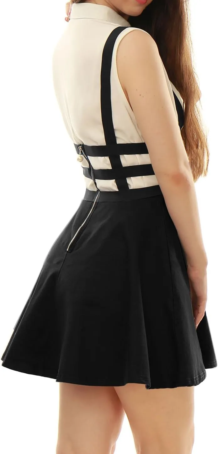 Allegra K Women's Pleated Overall Gothic 2025 Summer Elastic Waist Kawaii A-Line Braces Suspender Skirt