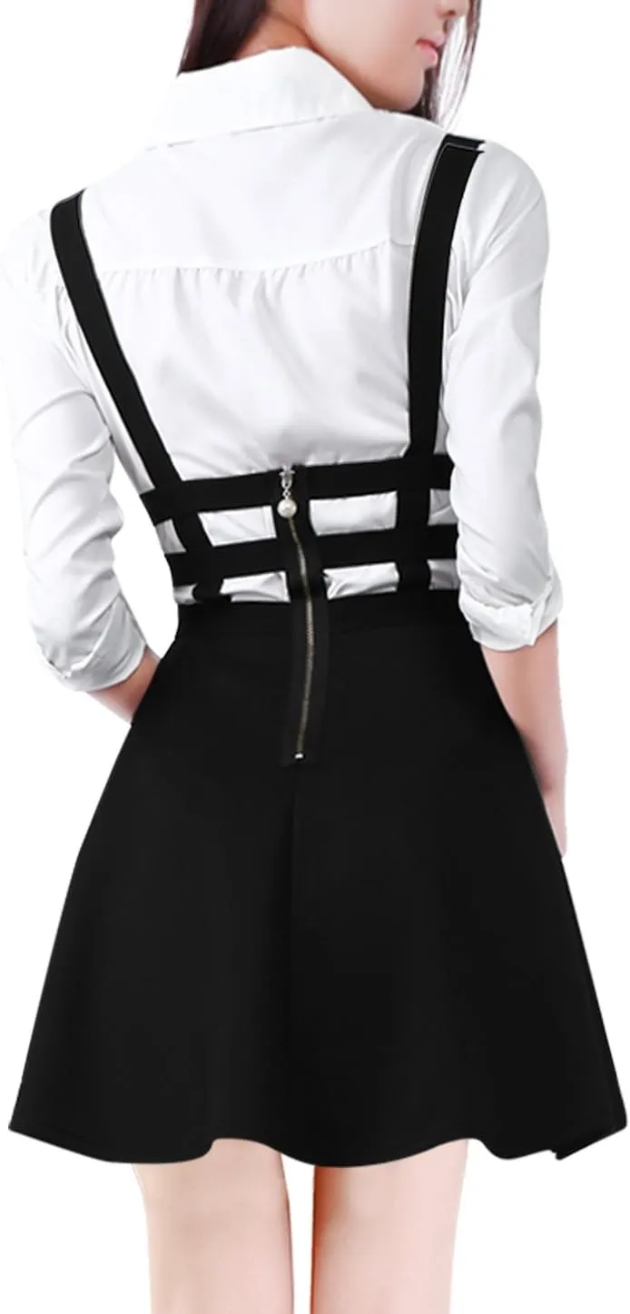 Allegra K Women's Pleated Overall Gothic 2025 Summer Elastic Waist Kawaii A-Line Braces Suspender Skirt