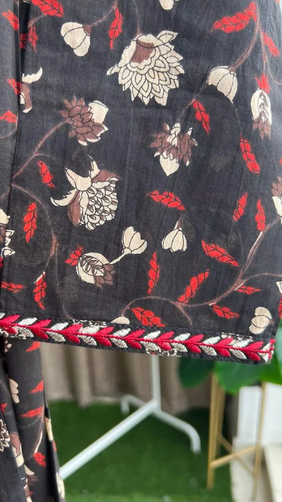 Black cotton 3 piece ajrak kurti suit