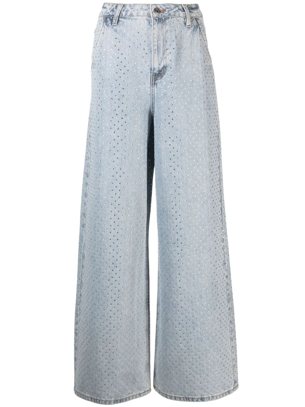 Blue Rhinestone Wide Leg Jeans