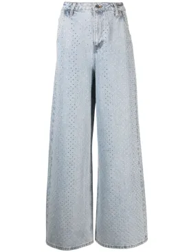 Blue Rhinestone Wide Leg Jeans
