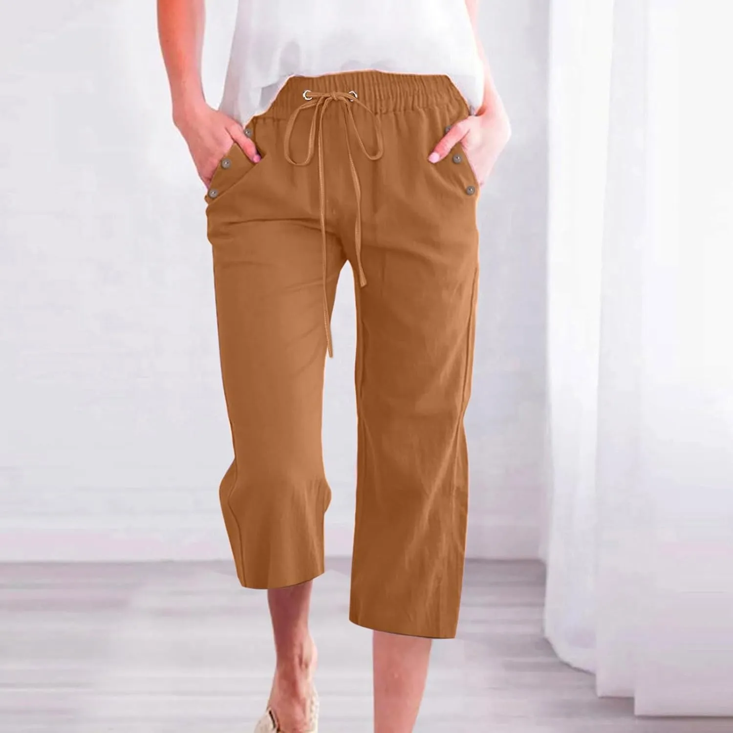 Capri Dress Pants for Women Petite Short Plus Size Drawstring Cropped Pants with Pockets Capris for Summer Dressy