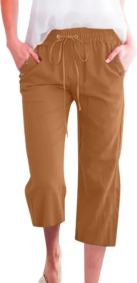 Capri Dress Pants for Women Petite Short Plus Size Drawstring Cropped Pants with Pockets Capris for Summer Dressy