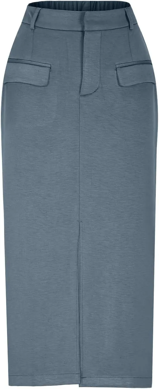 Cargo Skirts for Women High Waisted Midi Skirt Trendy Spring Summer Pencil Slit Dressy Casual Business Work Long Skirts