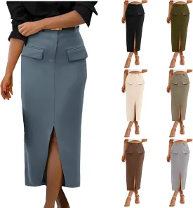 Cargo Skirts for Women High Waisted Midi Skirt Trendy Spring Summer Pencil Slit Dressy Casual Business Work Long Skirts