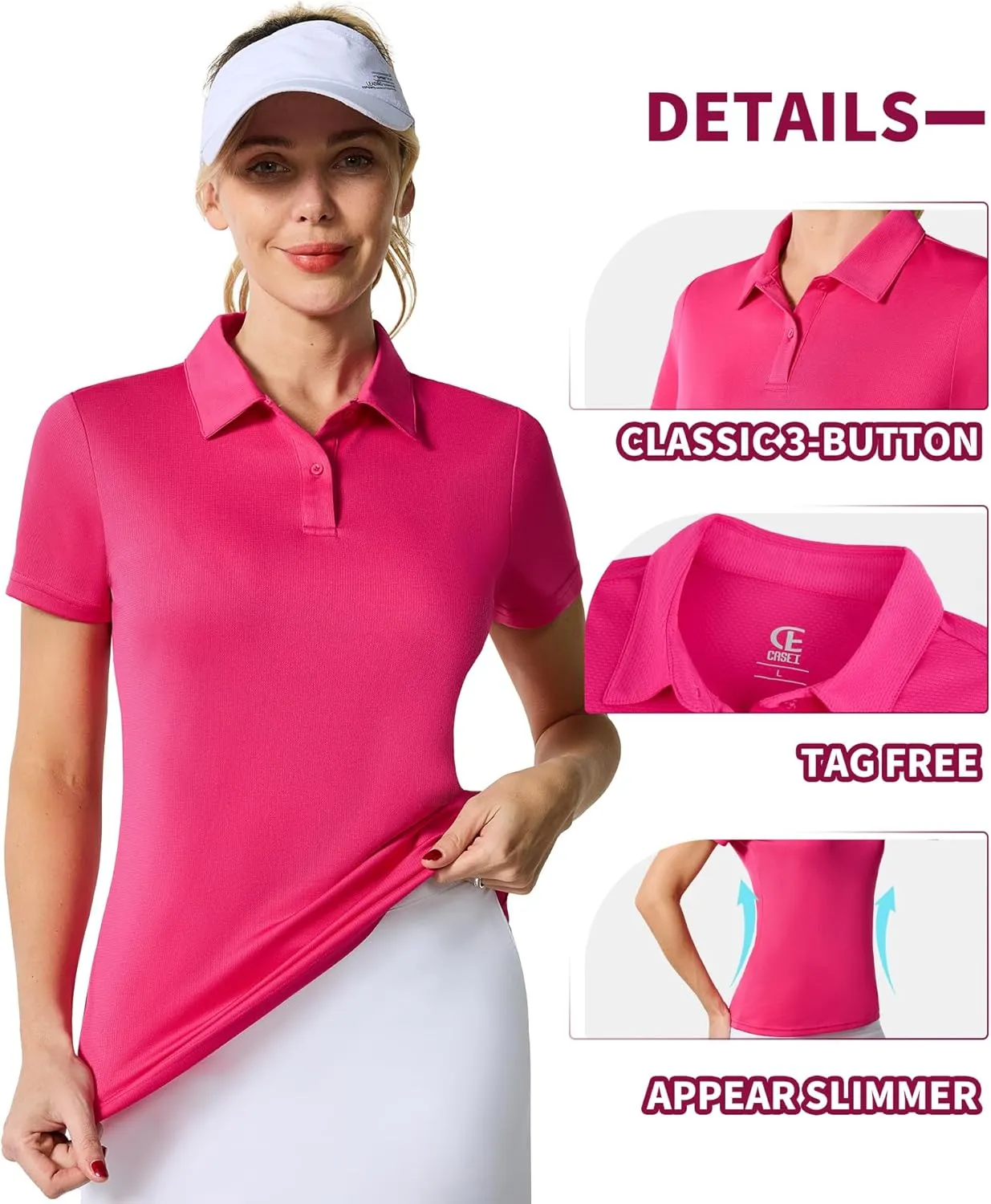 Casei Womens Polo Shirts Golf Shirts Quick Dry Moisture Wicking Black and White Polo Shirt