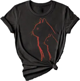 Cat for Women Tshirts Funny Black Cat Graphic Casual Cat Crewneck Holiday Vintage Graphic Tees Casual Tops