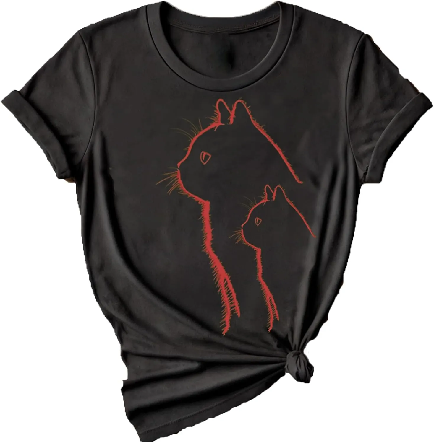 Cat for Women Tshirts Funny Black Cat Graphic Casual Cat Crewneck Holiday Vintage Graphic Tees Casual Tops