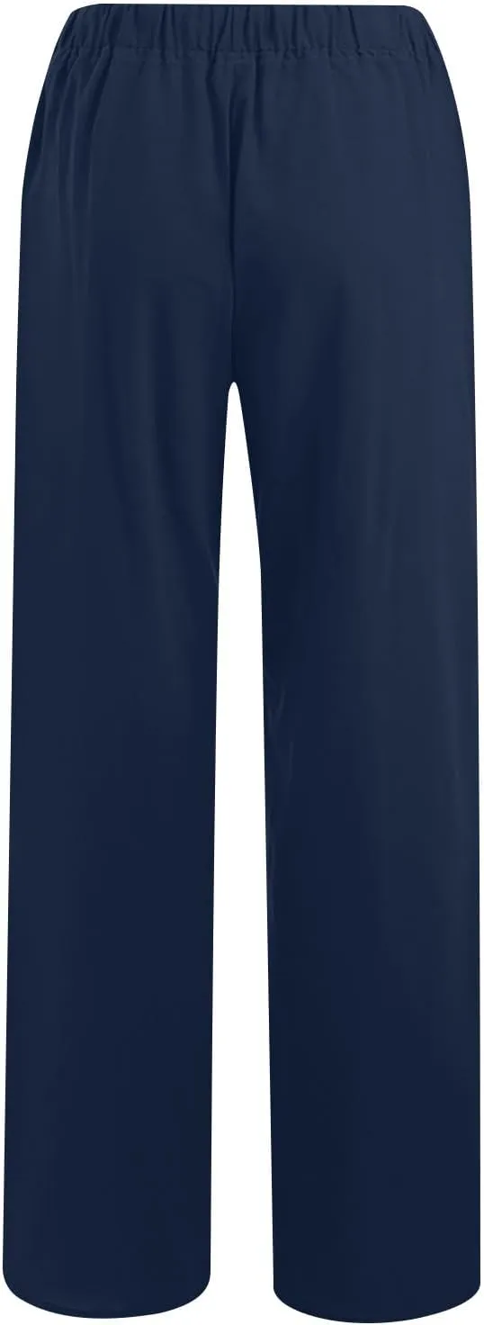 Ctreela Womens Cotton Linen Drawstring Wide Leg Pants High Waisted Casual Loose Trousers with Pockets Elastic Waist Joggers