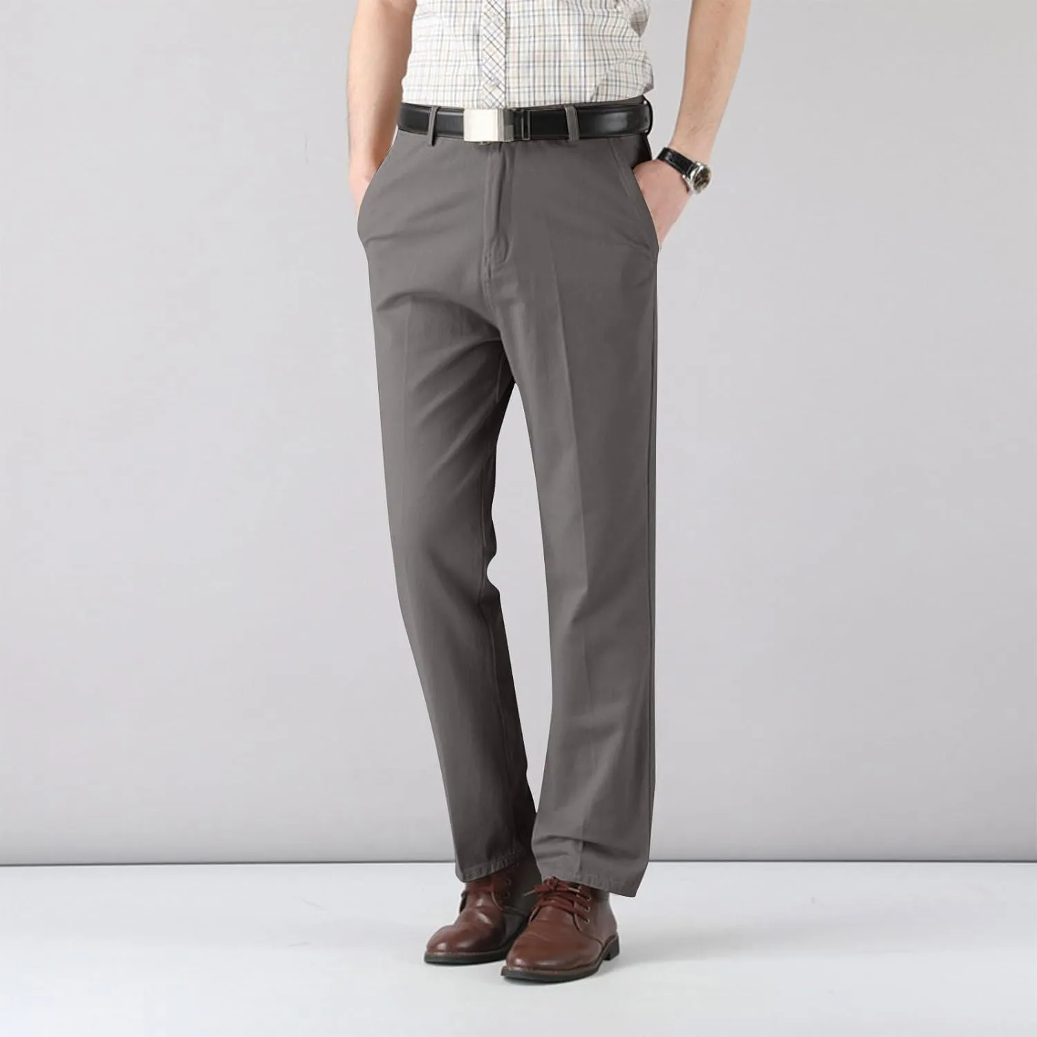 Finelylove Dress Pants for Men Regular Fit Stretch Chino Pants Flat Front Straight Business Work Pants Casual Trousers