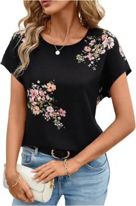 Floerns Women's Casual Cap Sleeve Leopard Print Satin Silk Blouse Tops