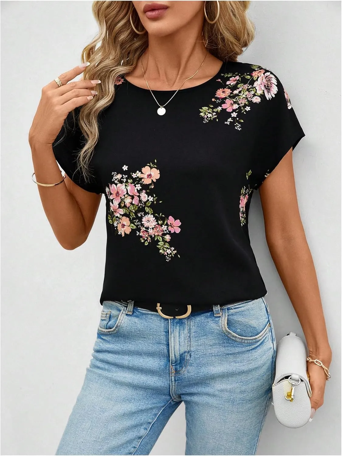 Floerns Women's Casual Cap Sleeve Leopard Print Satin Silk Blouse Tops