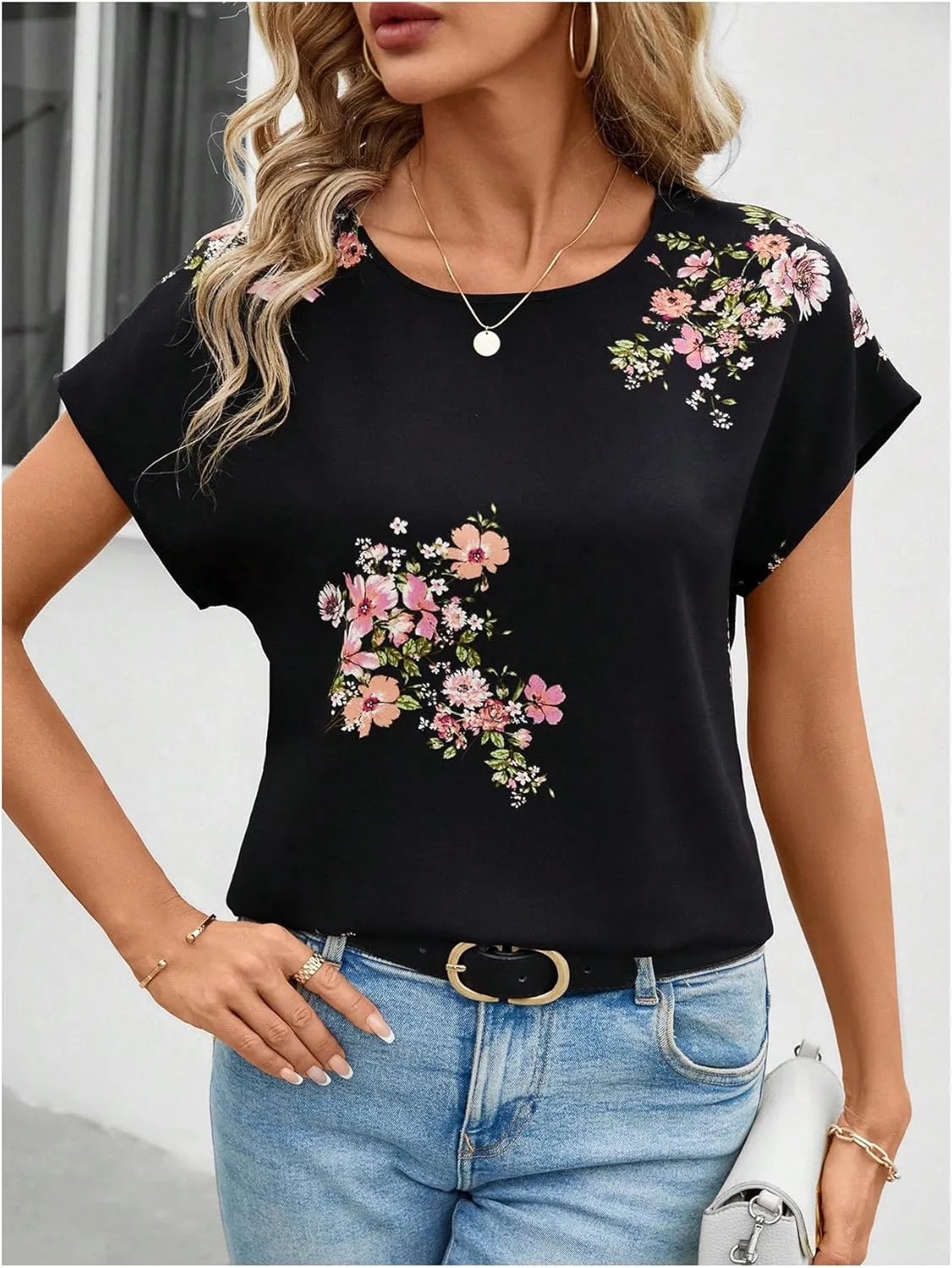 Floerns Women's Casual Cap Sleeve Leopard Print Satin Silk Blouse Tops