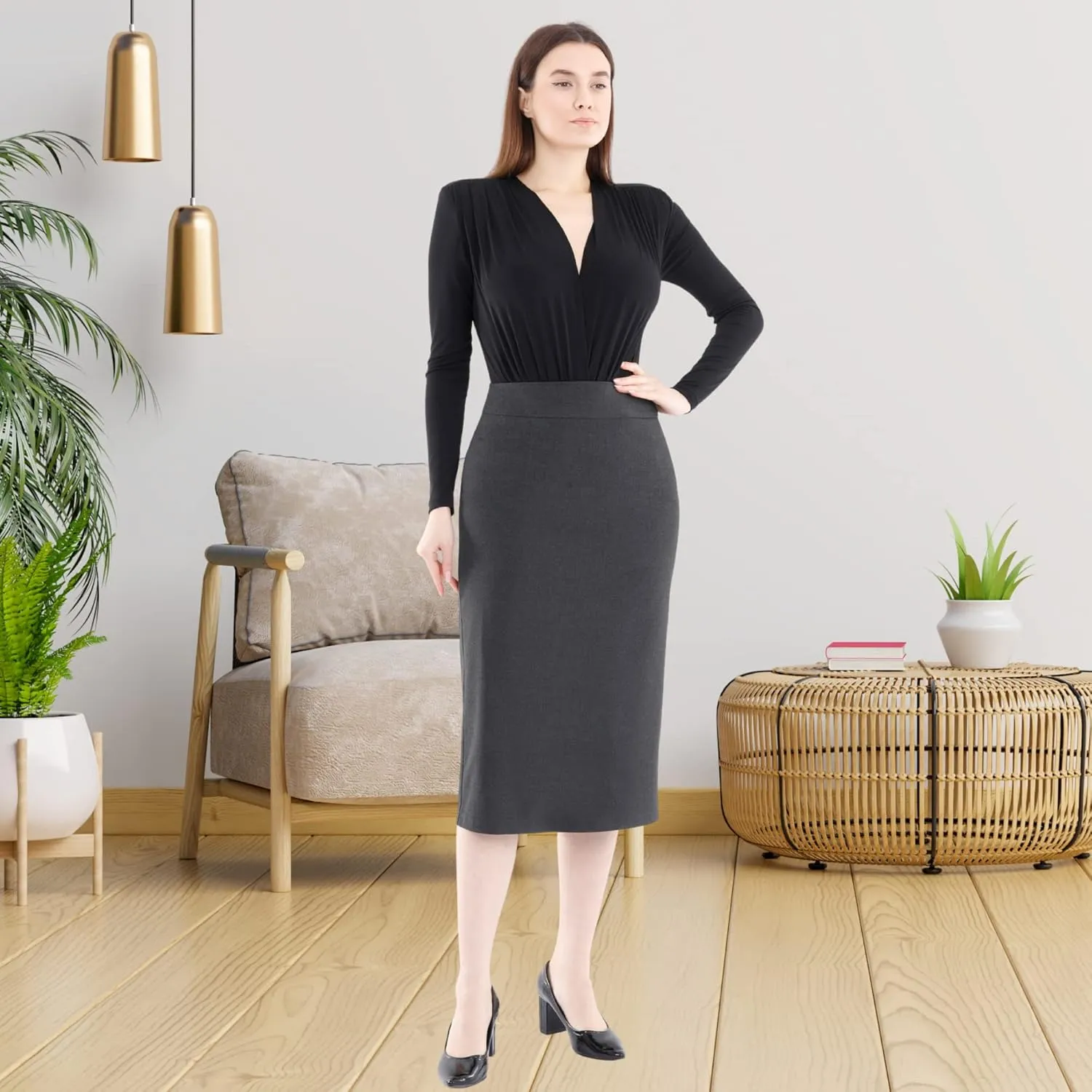 G-Line Pencil Midi Skirts for Women - Petite to Plus Size Midi Skirt - High Waisted, Back Slit, Knee Length Women's Skirts