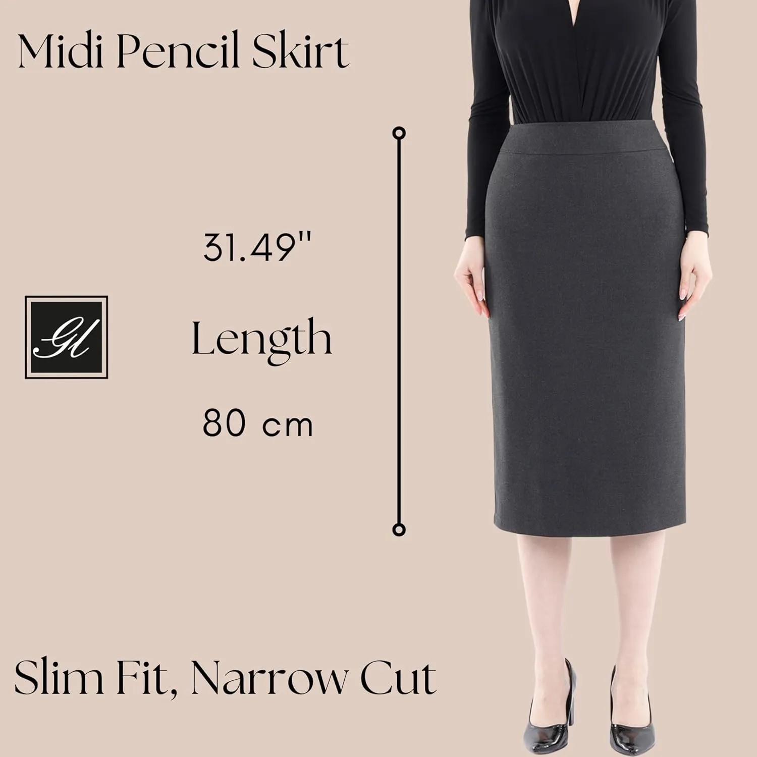 G-Line Pencil Midi Skirts for Women - Petite to Plus Size Midi Skirt - High Waisted, Back Slit, Knee Length Women's Skirts