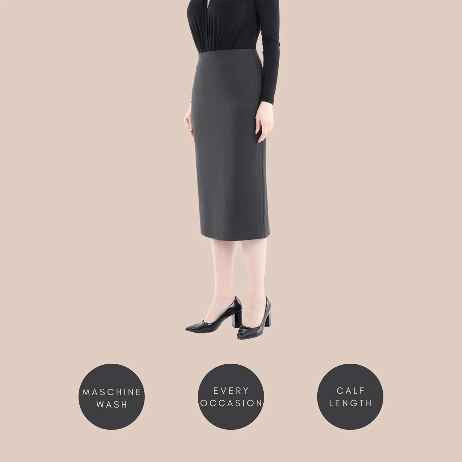 G-Line Pencil Midi Skirts for Women - Petite to Plus Size Midi Skirt - High Waisted, Back Slit, Knee Length Women's Skirts