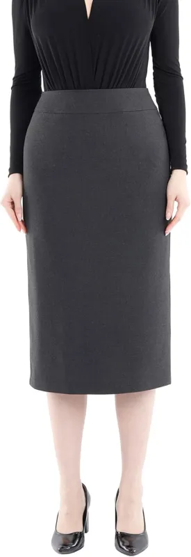 G-Line Pencil Midi Skirts for Women - Petite to Plus Size Midi Skirt - High Waisted, Back Slit, Knee Length Women's Skirts