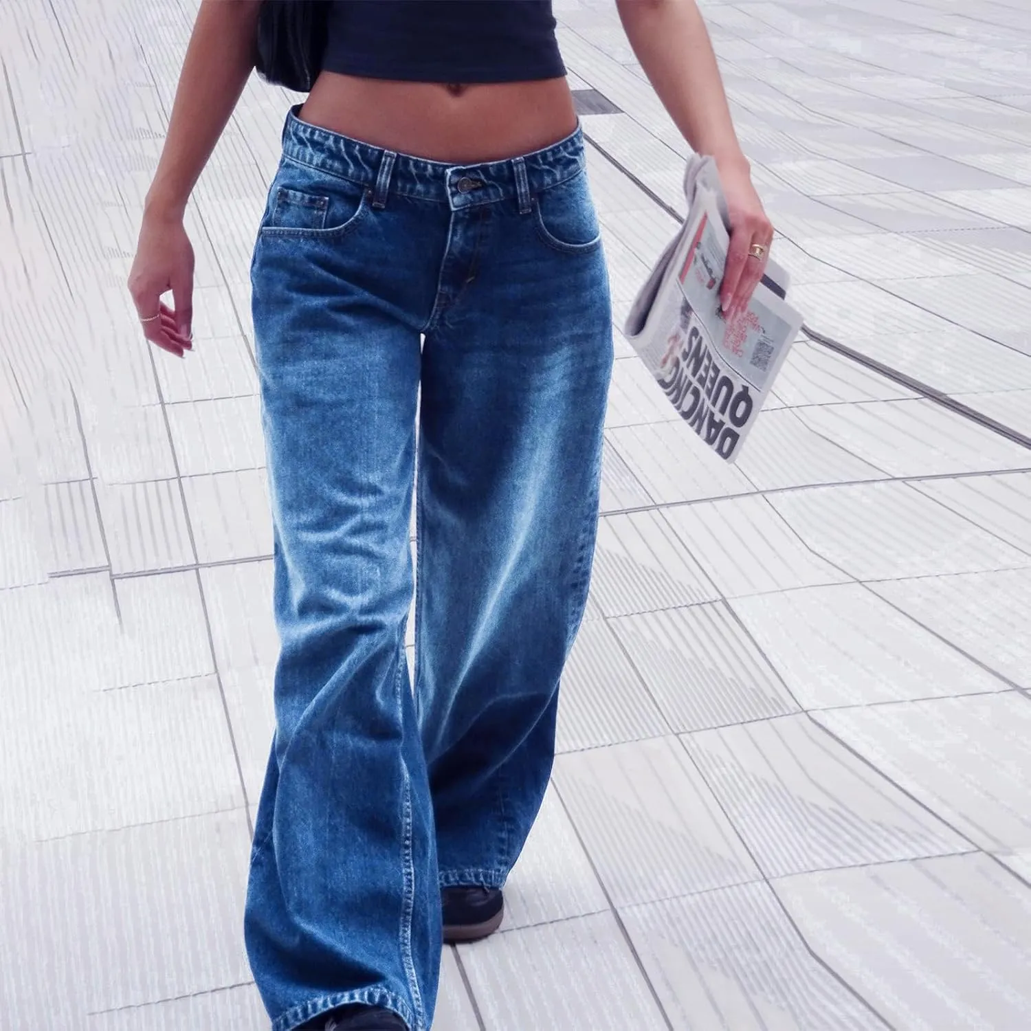 Giraropa Baggy Jeans for Women Trendy Low Rise Casual Straight Leg Boyfriend Jeans Denim Pants with Pocket Streetwear