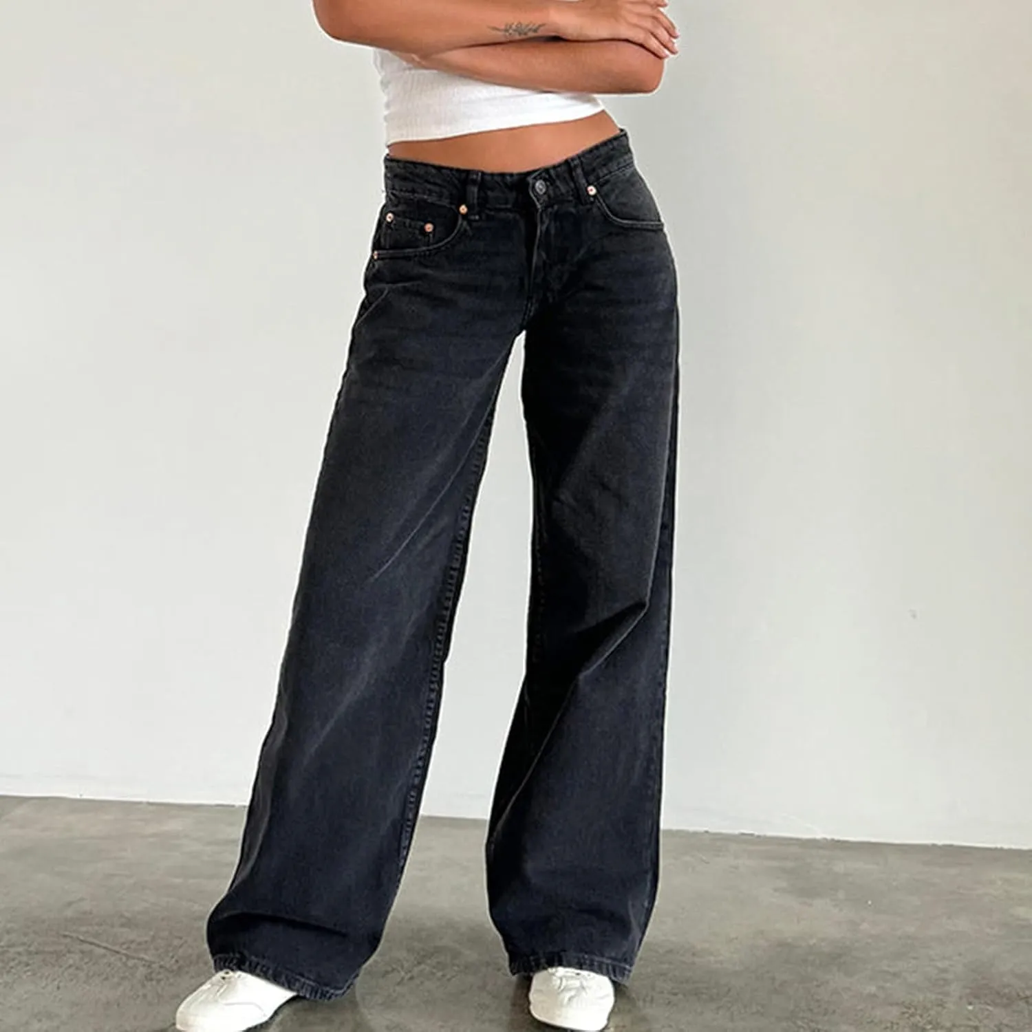 Giraropa Baggy Jeans for Women Trendy Low Rise Casual Straight Leg Boyfriend Jeans Denim Pants with Pocket Streetwear
