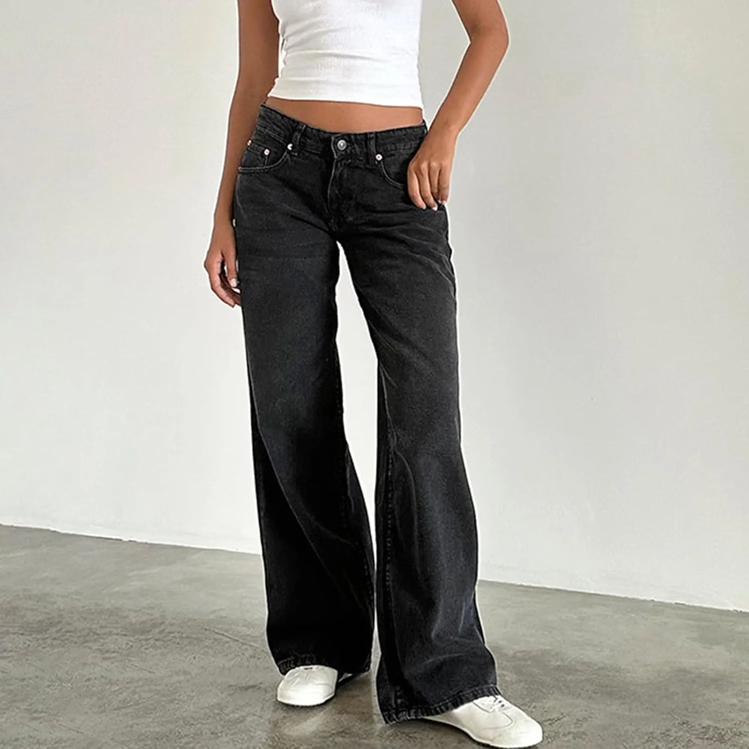 Giraropa Baggy Jeans for Women Trendy Low Rise Casual Straight Leg Boyfriend Jeans Denim Pants with Pocket Streetwear