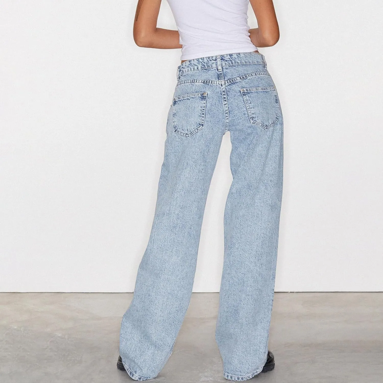 Giraropa Baggy Jeans for Women Trendy Low Rise Casual Straight Leg Boyfriend Jeans Denim Pants with Pocket Streetwear