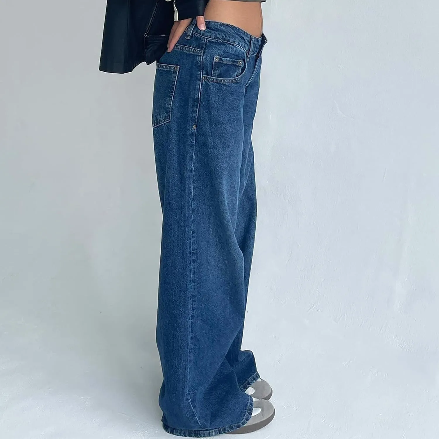 Giraropa Baggy Jeans for Women Trendy Low Rise Casual Straight Leg Boyfriend Jeans Denim Pants with Pocket Streetwear