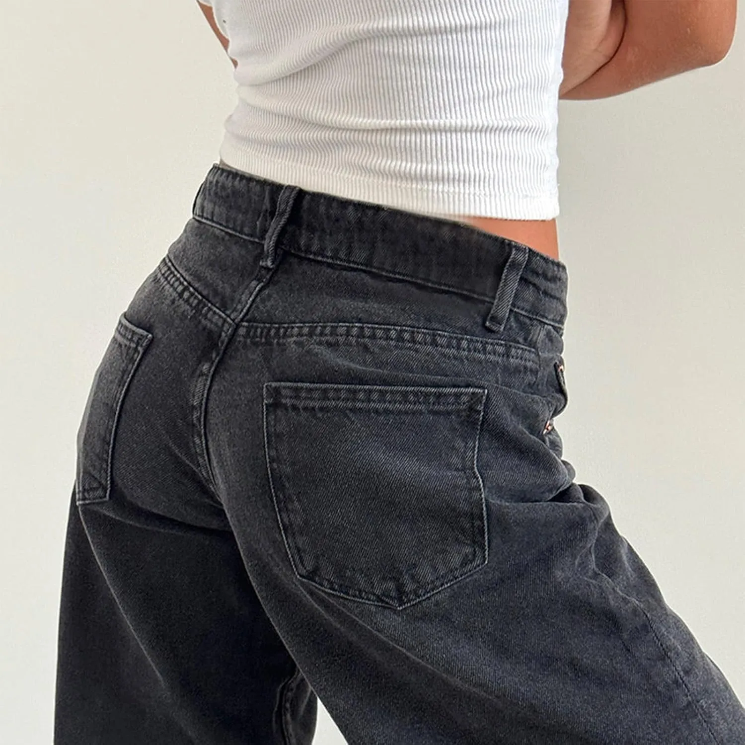 Giraropa Baggy Jeans for Women Trendy Low Rise Casual Straight Leg Boyfriend Jeans Denim Pants with Pocket Streetwear