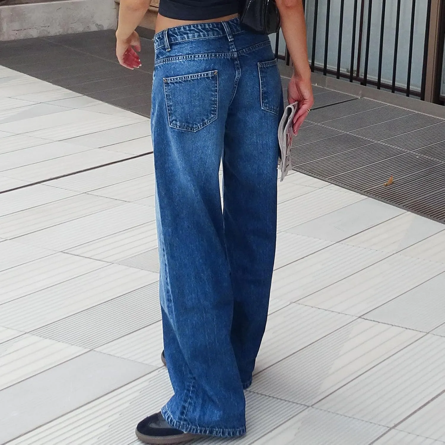 Giraropa Baggy Jeans for Women Trendy Low Rise Casual Straight Leg Boyfriend Jeans Denim Pants with Pocket Streetwear