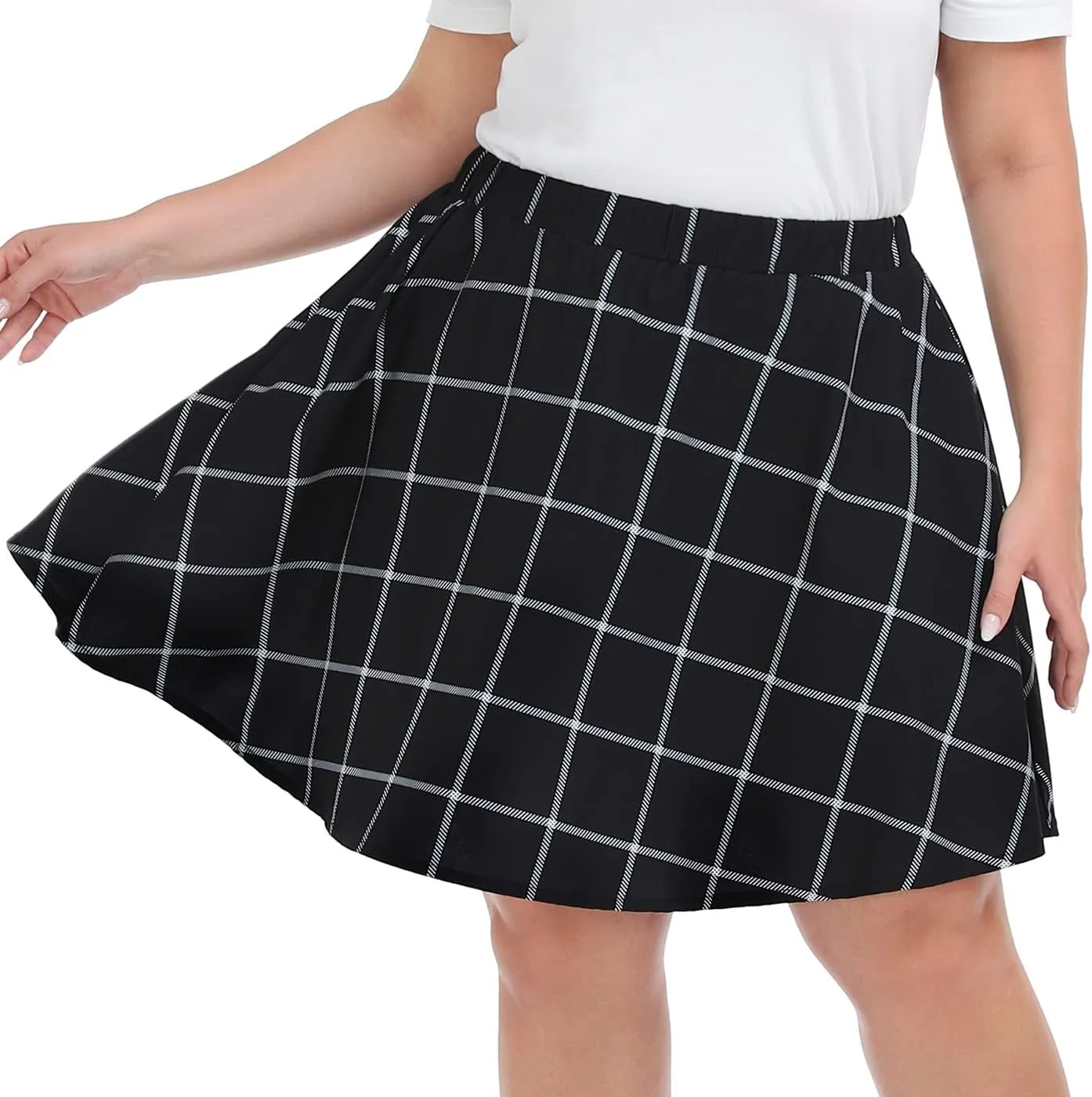 HDE Women's Plus Size Skater Skirt Elastic Waist Pleated Mini Circle Skirts