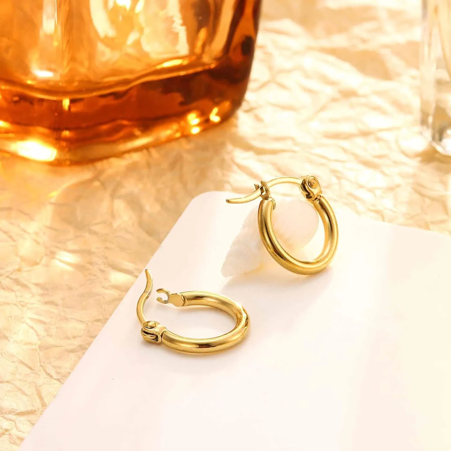 Jstyle 3 Pairs Stainless Steel Hoop Earrings Set for Women Mens Black Silver Gold Small Hoop Earring, Lightweight Click-Top Hoops Piercing 10-20MM