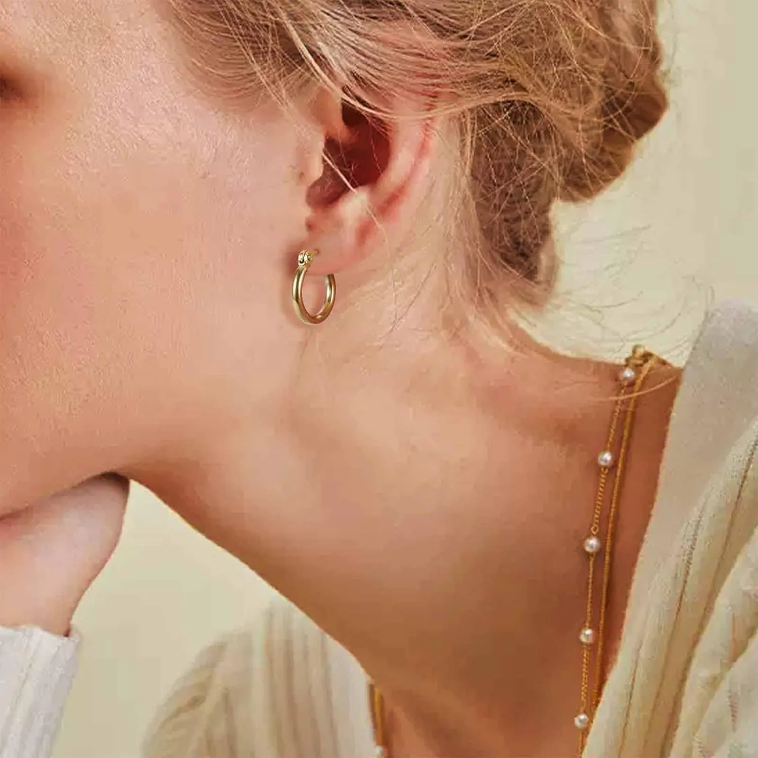 Jstyle 3 Pairs Stainless Steel Hoop Earrings Set for Women Mens Black Silver Gold Small Hoop Earring, Lightweight Click-Top Hoops Piercing 10-20MM