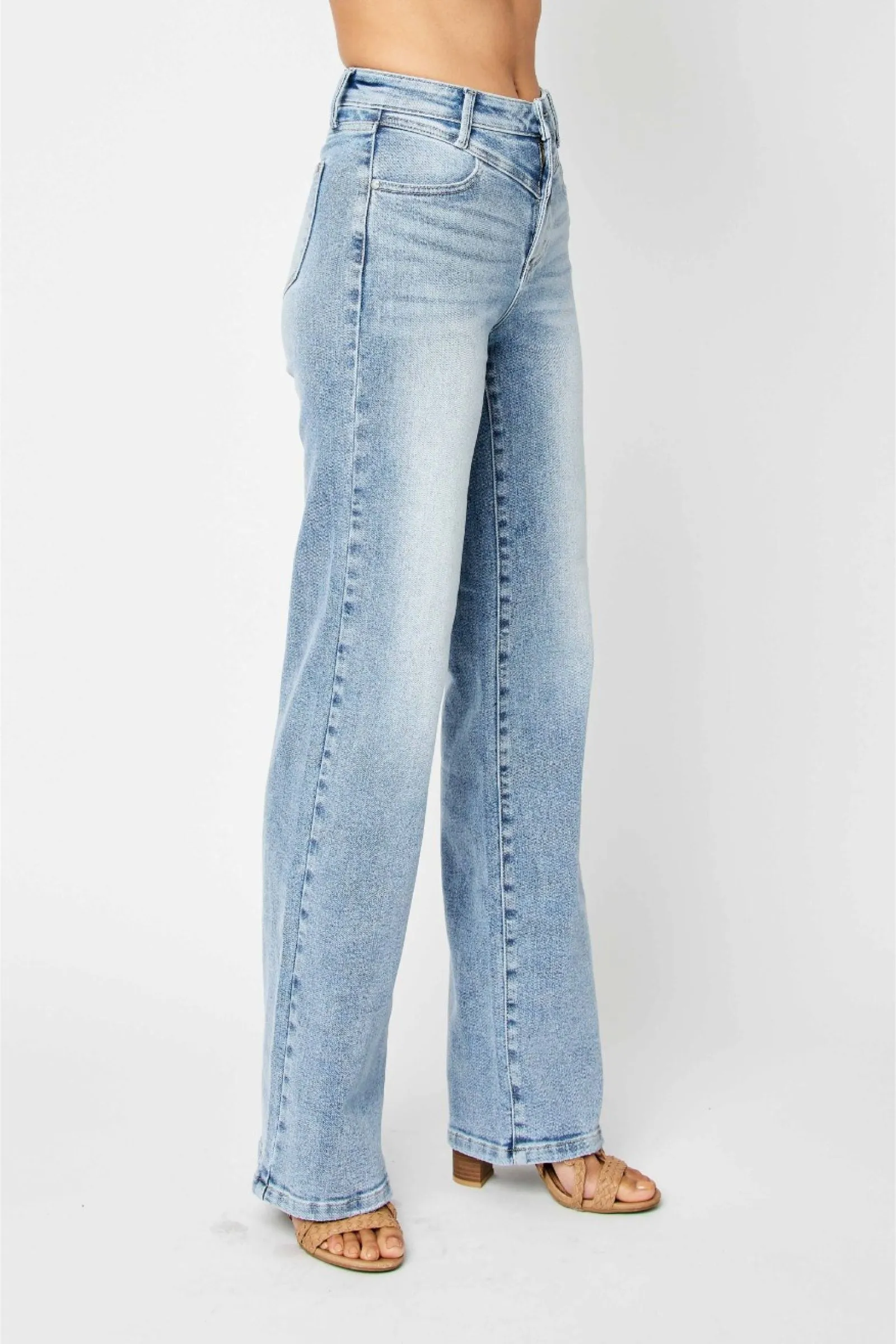 Judy Blue High Waist Front Yoke Retro Wide Leg Denim 88673