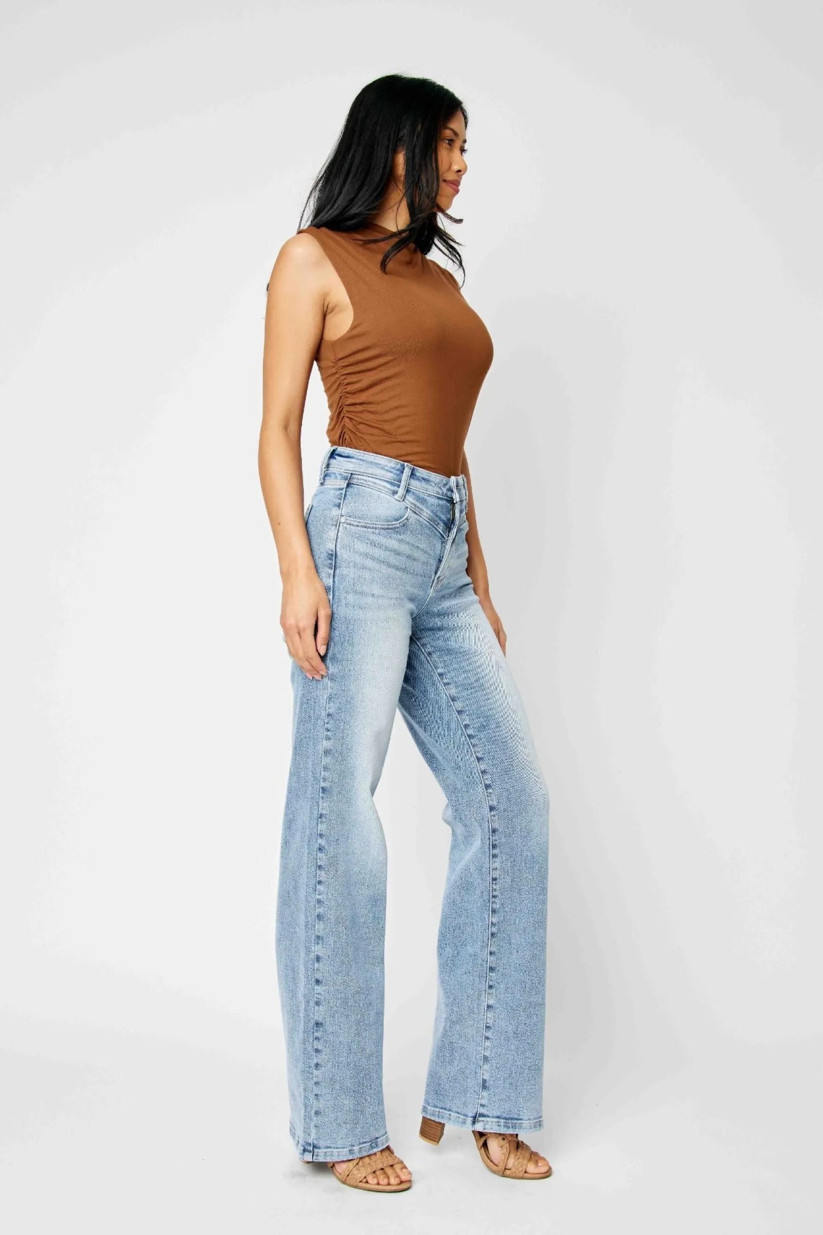 Judy Blue High Waist Front Yoke Retro Wide Leg Denim 88673