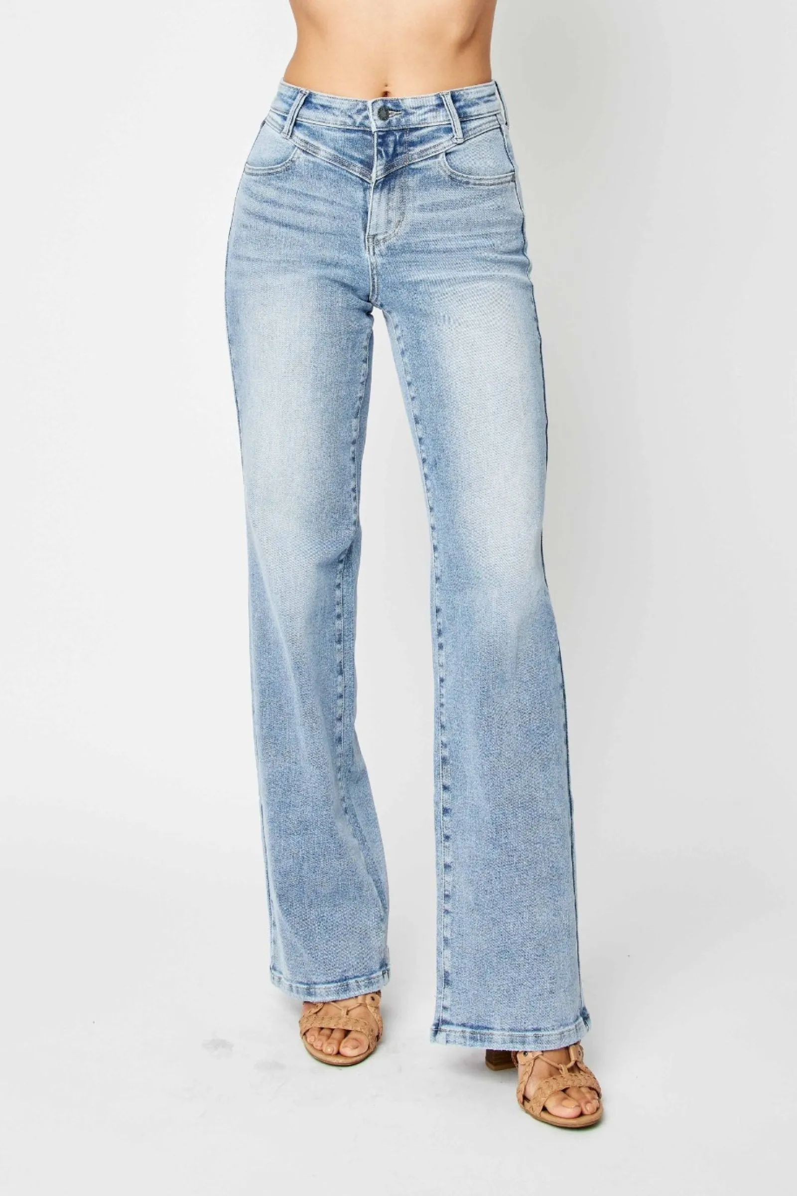 Judy Blue High Waist Front Yoke Retro Wide Leg Denim 88673