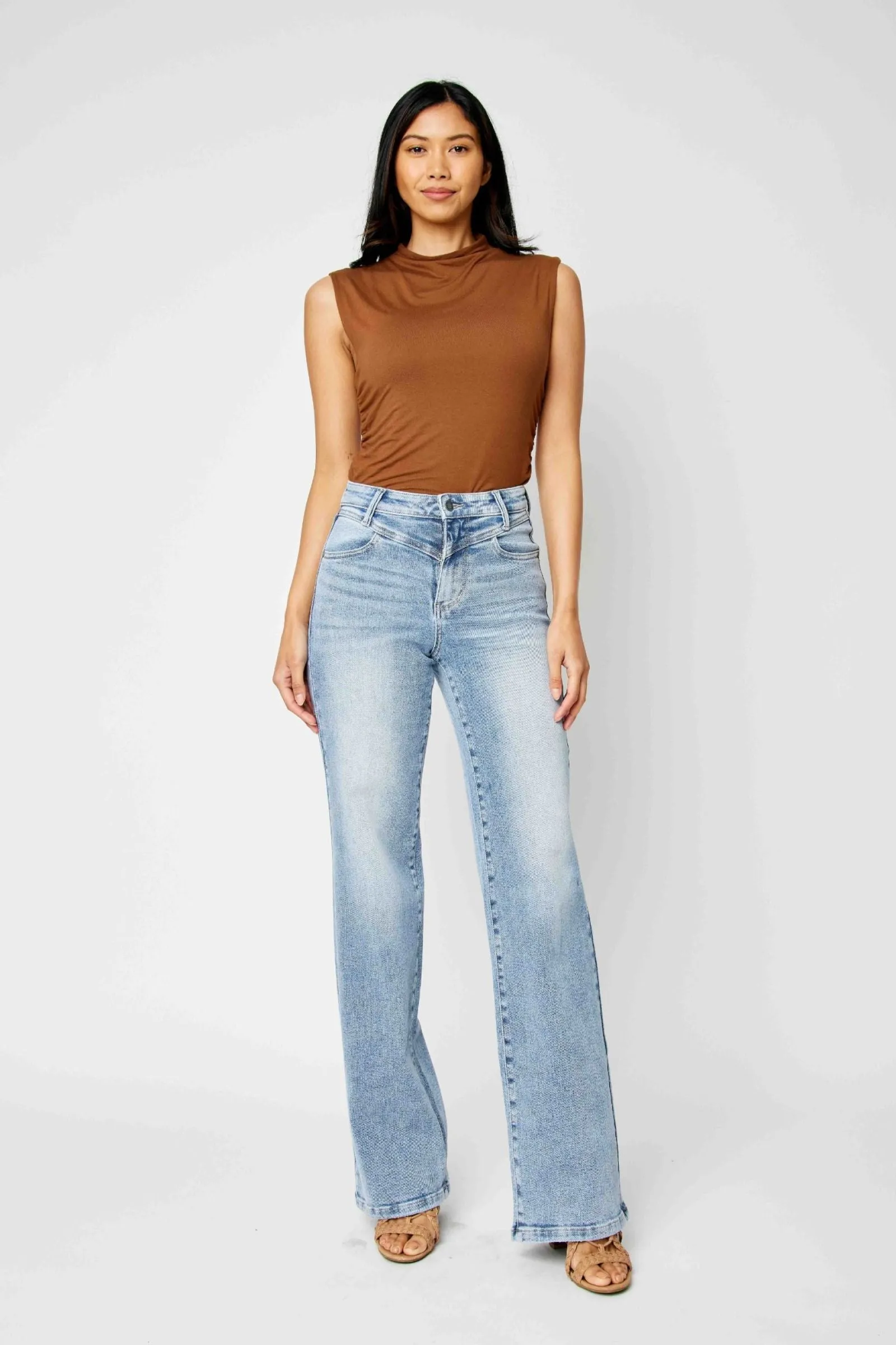 Judy Blue High Waist Front Yoke Retro Wide Leg Denim 88673