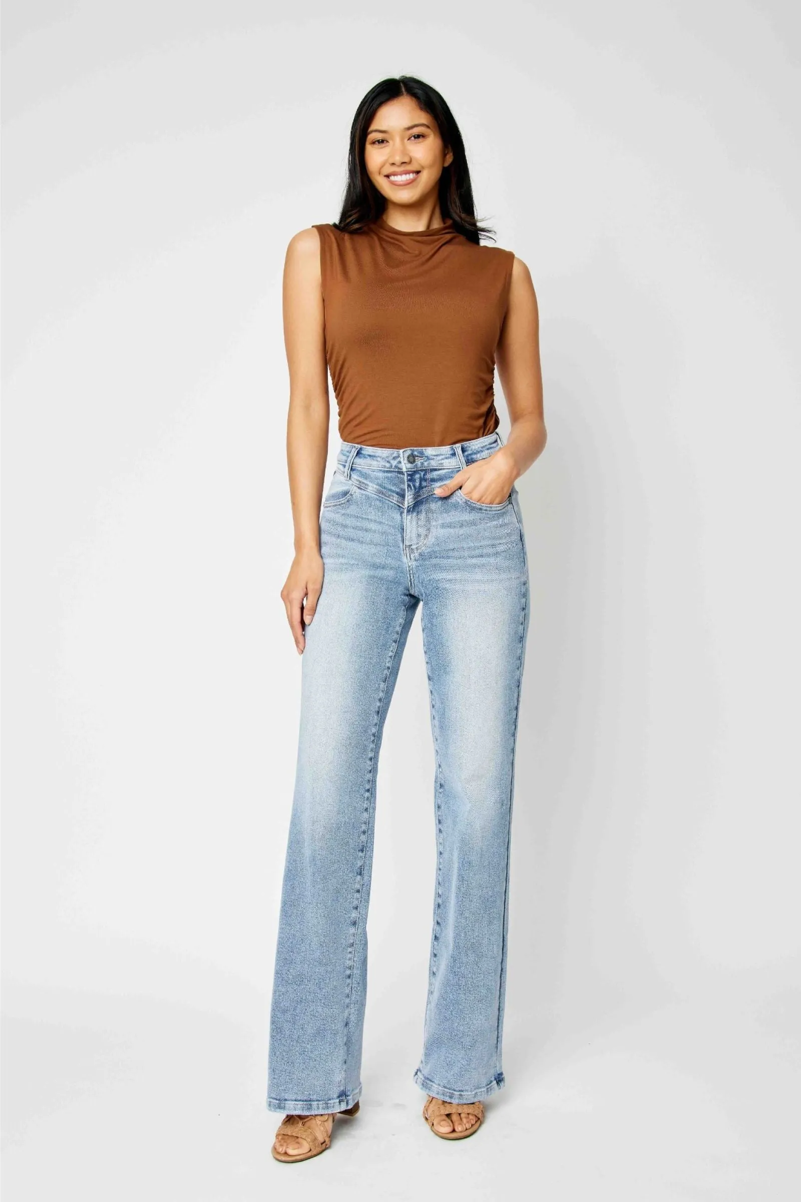 Judy Blue High Waist Front Yoke Retro Wide Leg Denim 88673