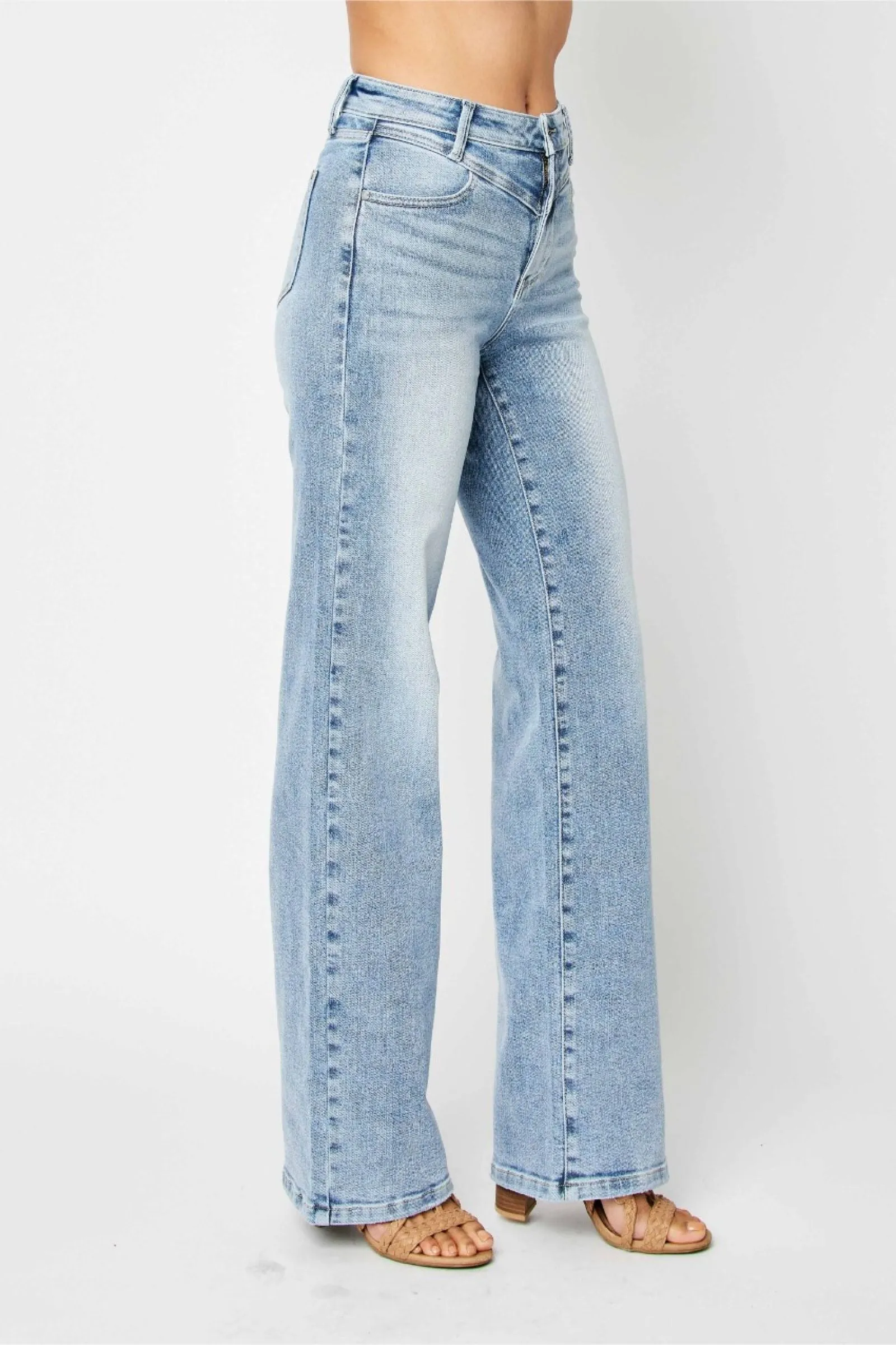 Judy Blue High Waist Front Yoke Retro Wide Leg Denim 88673