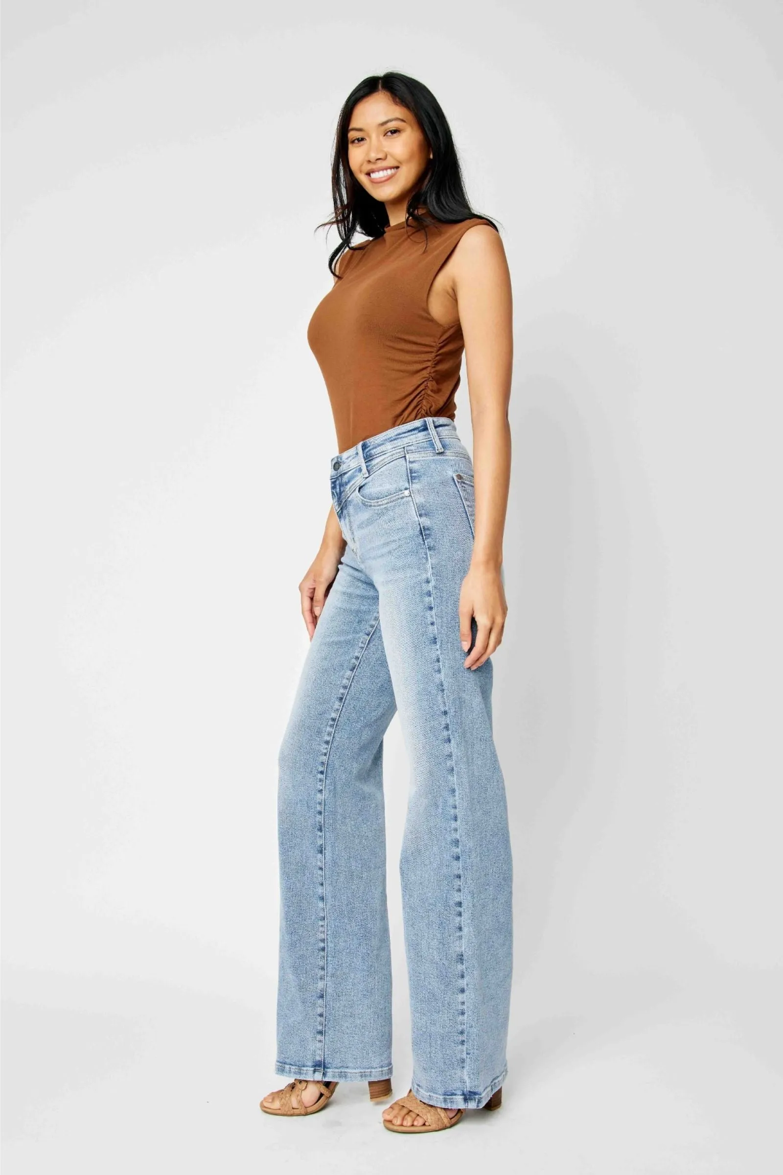 Judy Blue High Waist Front Yoke Retro Wide Leg Denim 88673