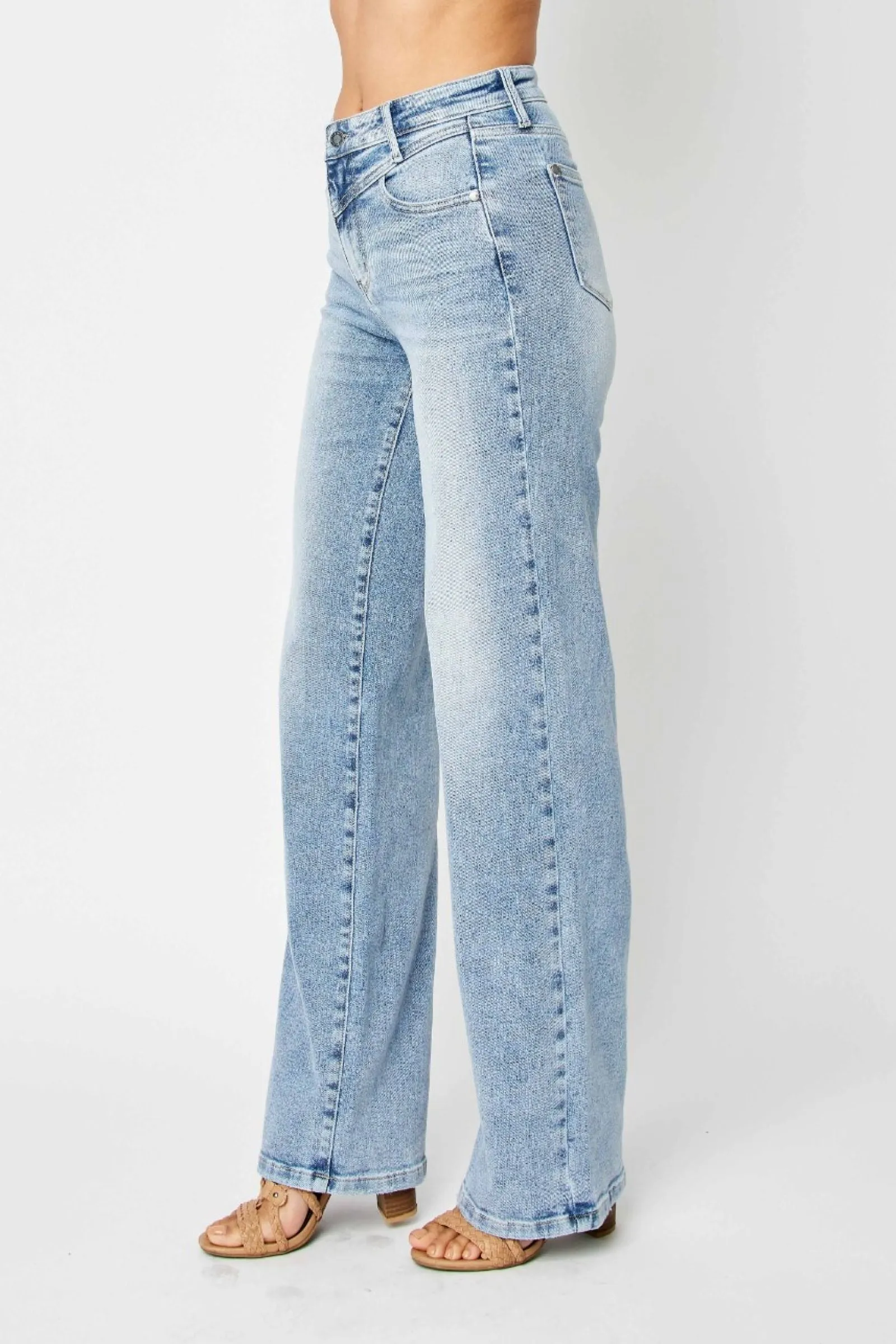 Judy Blue High Waist Front Yoke Retro Wide Leg Denim 88673