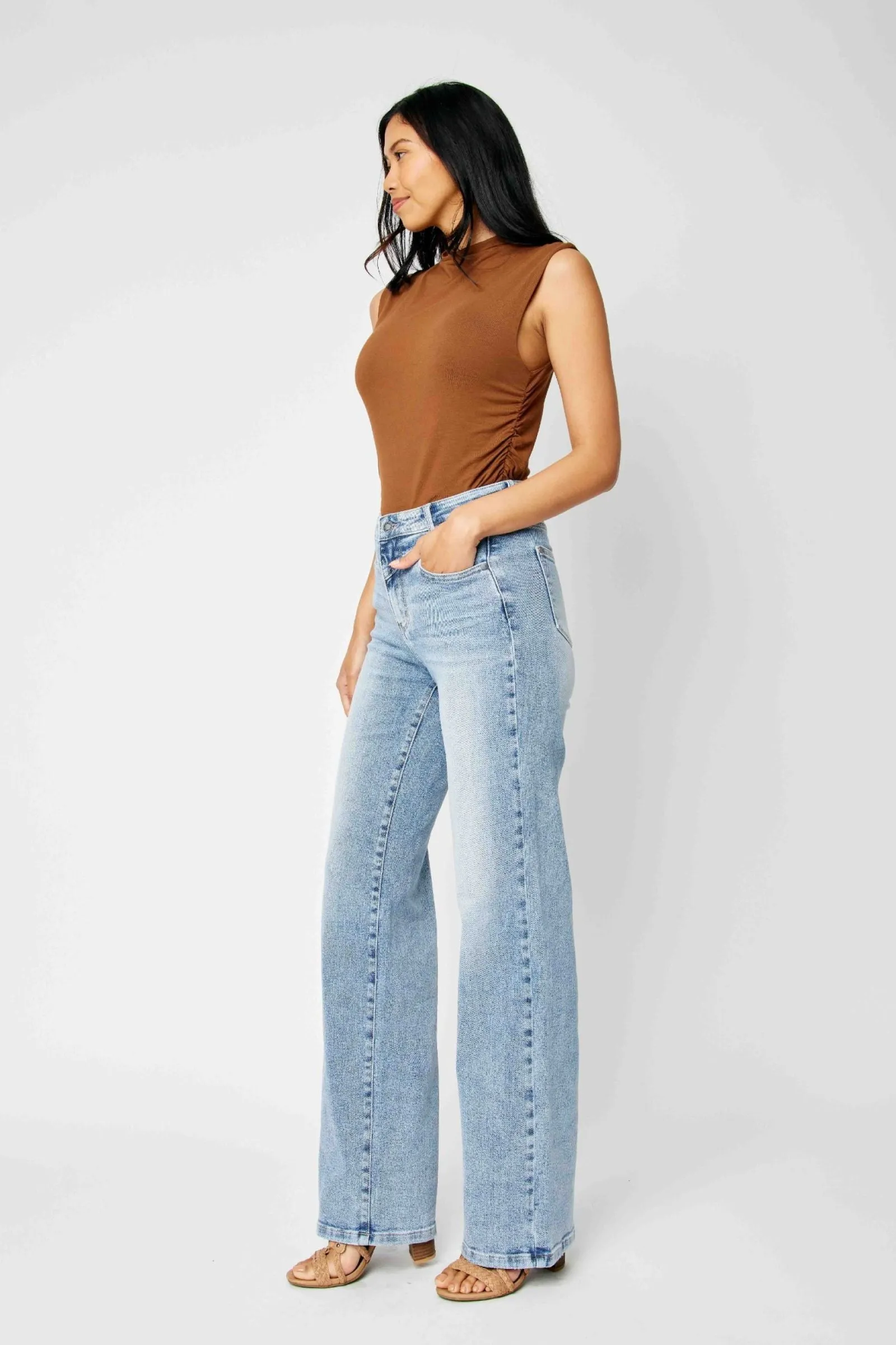 Judy Blue High Waist Front Yoke Retro Wide Leg Denim 88673