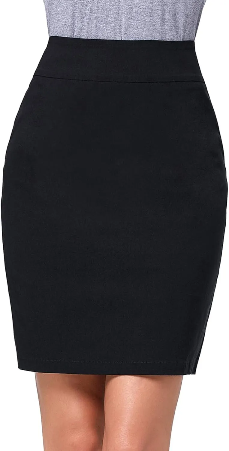 Kate Kasin Women's Stretch Knee Length Pencil Skirts High Waisted Slim Fit Business Casual Skirt