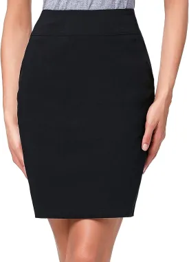 Kate Kasin Women's Stretch Knee Length Pencil Skirts High Waisted Slim Fit Business Casual Skirt