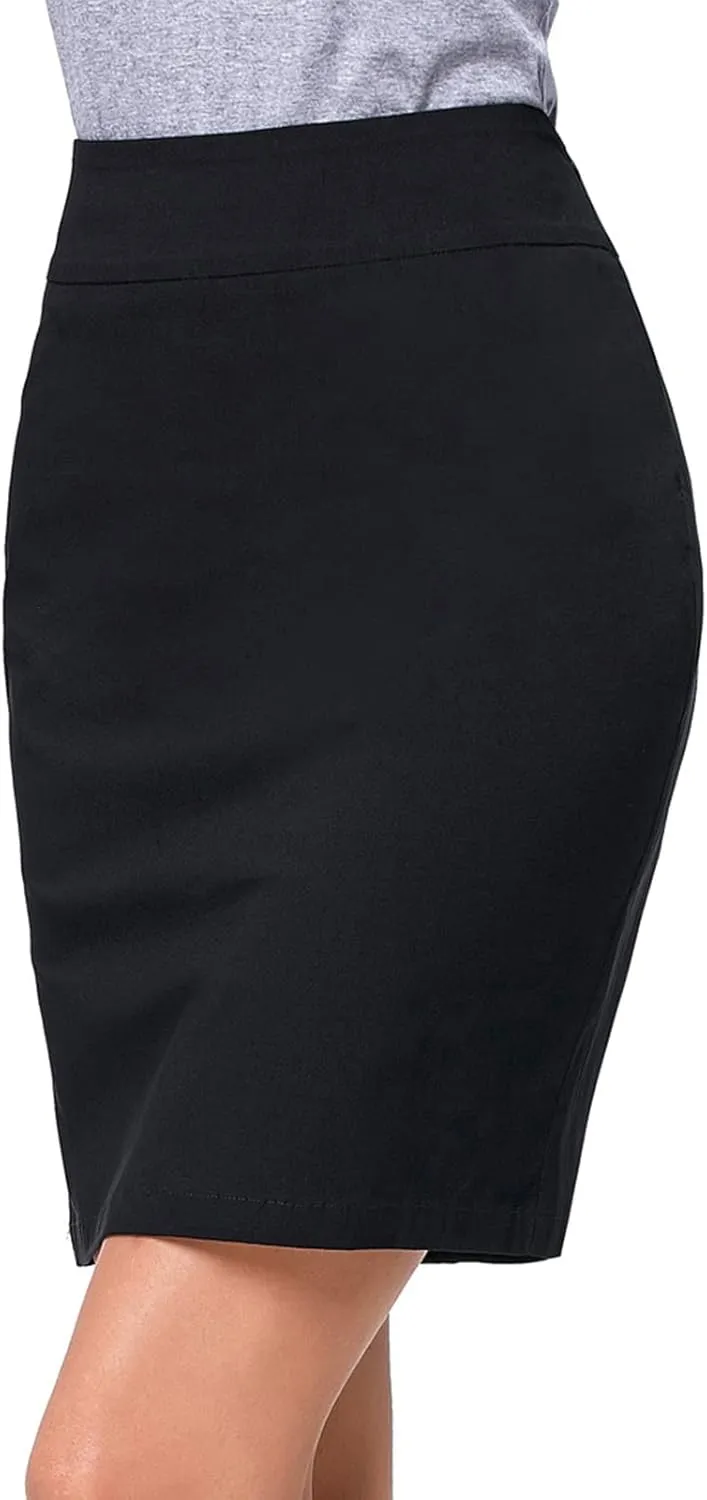 Kate Kasin Women's Stretch Knee Length Pencil Skirts High Waisted Slim Fit Business Casual Skirt