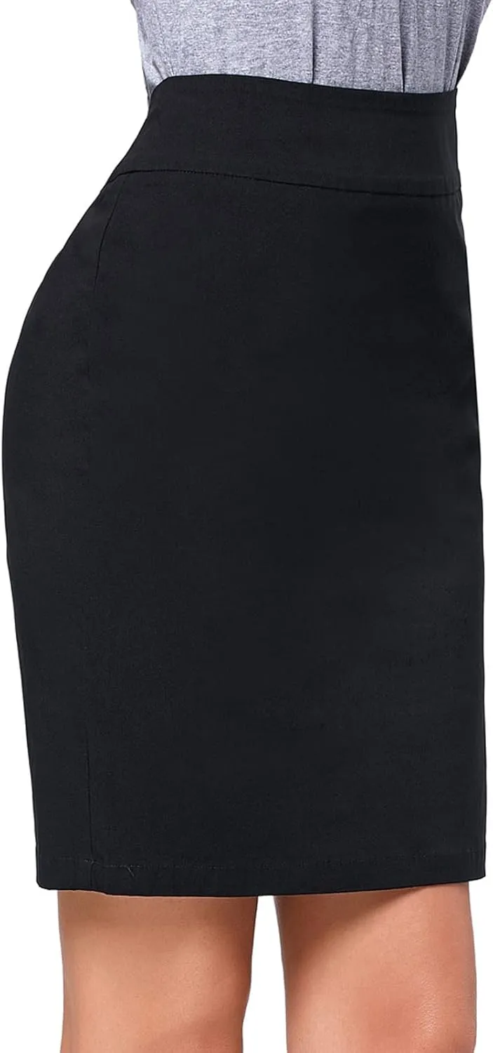 Kate Kasin Women's Stretch Knee Length Pencil Skirts High Waisted Slim Fit Business Casual Skirt