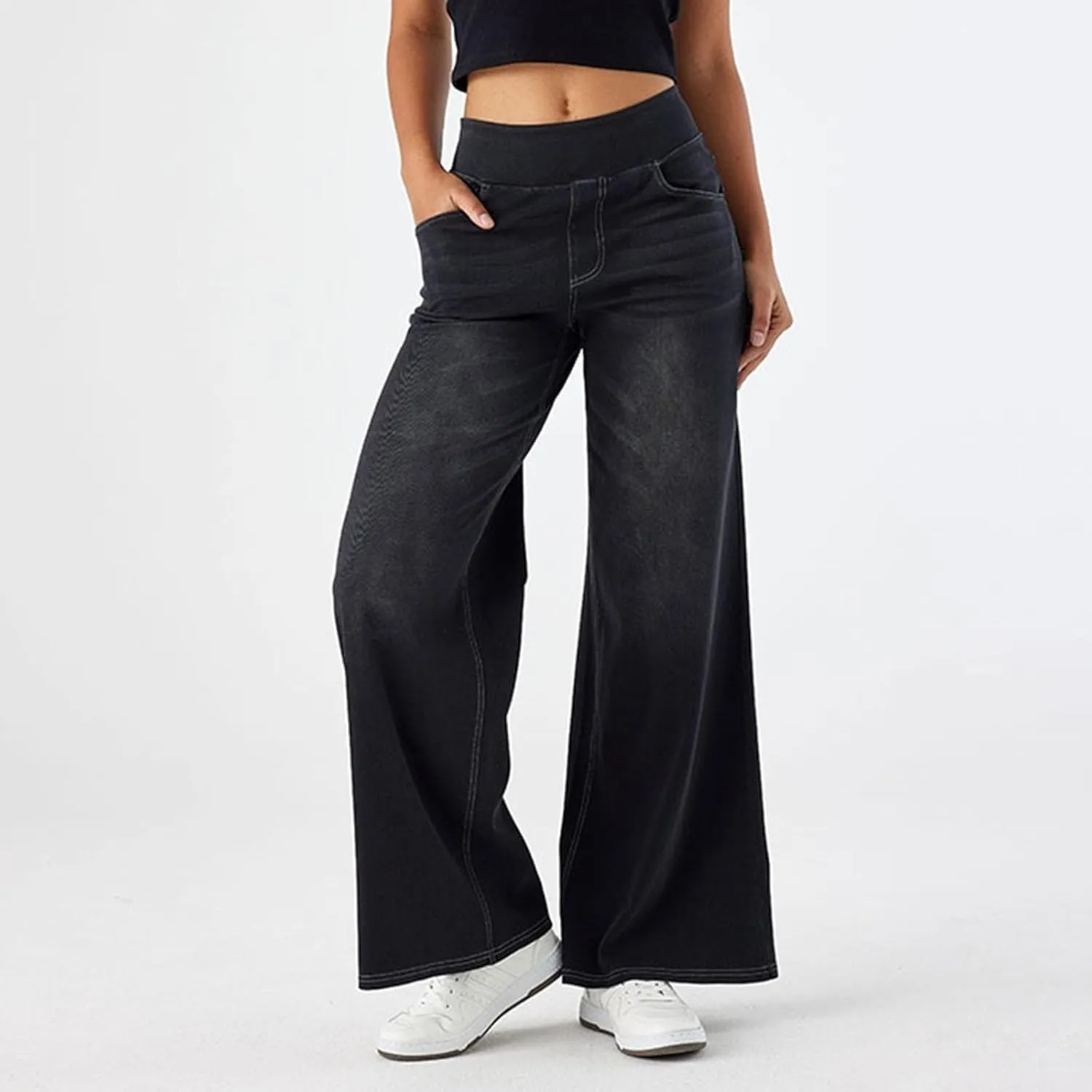 Large Size Denim High-Waisted Thin Multi-Pocket Straight Loose Dressy Casual Pants